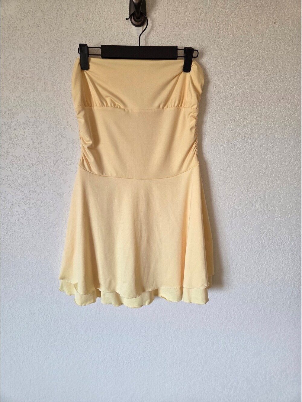 Pale Yellow Strapless Summer Dress with Flared Skirt, Size Medium